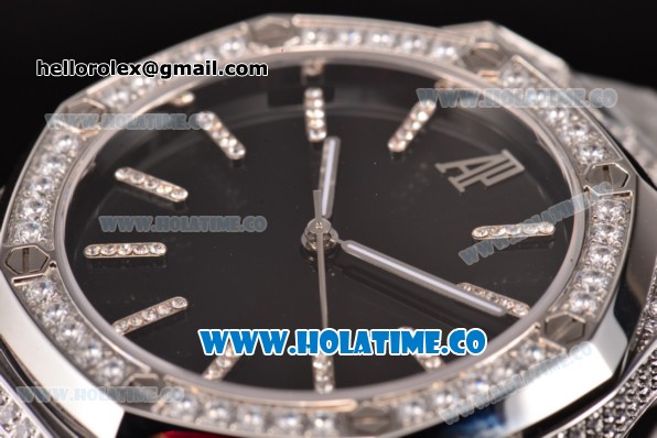 Audemars Piguet Royal Oak 41 Asia 2813 Automatic Diamonds/Steel Case with Black Dial Diamonds Bezel and Stick Markers (EF) - Click Image to Close
